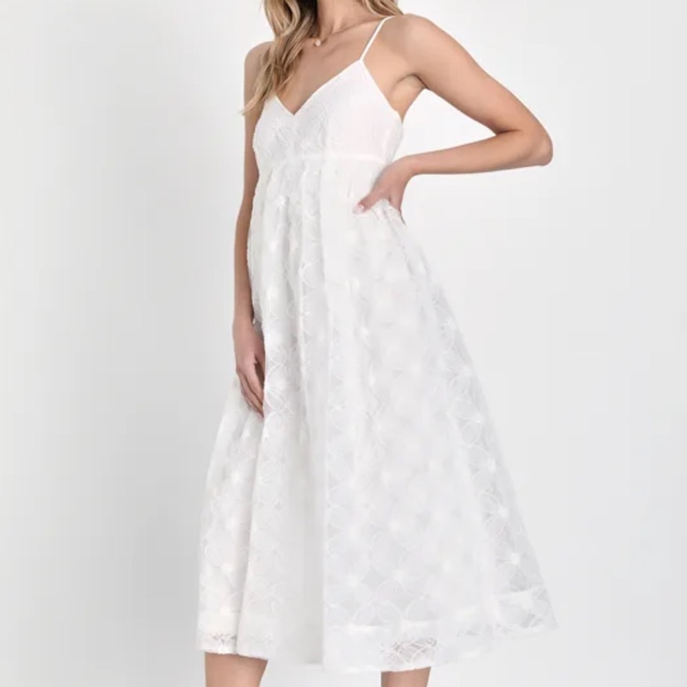 Lulu's Ivory Florql Tulle Midi Dress - Picture 3 of 12